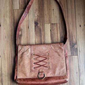 Boho Leather Shoulder Bag | Lace-Up Detail | Vintage Feel
